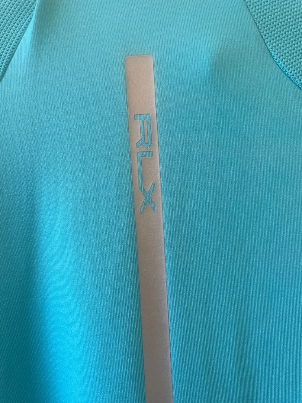 Size S RLX Ralph Lauren Sporty Aqua Blue Short-Sleeve Zip Mock Neck Top - Picture 6 of 6